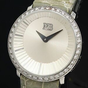 1円 稼働 良品 MB マリナ B QZ ellixia ダイヤベゼル シルバー文字盤 レディース腕時計 OKZ 0034100 4RKT