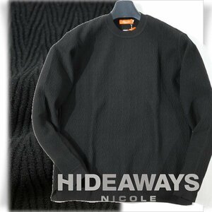 新品1円～★HIDEAWAYS NICOLE ハイダウェイ ニコル メンズ 長袖 ヘリンボン柄クルーネックニット 46 M 黒 ブラック ◆1112◆