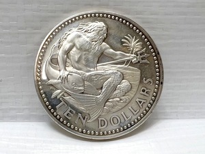 希少コイン！BARBADOS 1974年 英連邦 バルバドス 10ドル スターリングシルバー 銀貨 プルーフ硬貨 海神 4.2cm 重量約37.3g アンティーク C