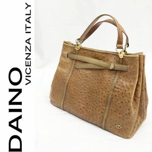 DAINO ダイノ ヴィチェンツァ イタリー オーストリッチ 型押し オーストリッチスキン ブラウン ゴールド金具