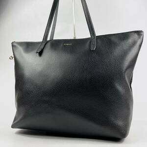 1円〜【未使用級■定価10万】 FURLA フルラ ロゴ A4収納 ビジネスバッグ ブリーフケース トートバッグ メンズ ブラック 黒 肩掛け レザー