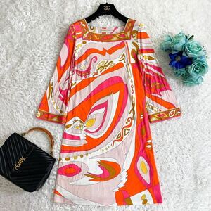 美品★エミリオプッチ EMILIO PUCCI★さらりとした着心地★伸縮性◎*Aラインシルエット★ワンピース オレンジ 〜SIZE38 M相当〜