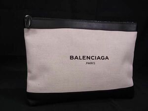 1円 ■極美品■ BALENCIAGA バレンシアガ ネイビークリップM キャンバス クラッチバッグ セカンドバッグ ベージュ系×ブラック系 AW9473