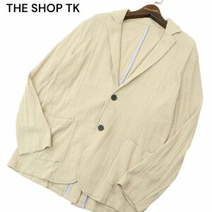 THE SHOP TK タケオキクチ 通年 チェック柄★ 2B コットン ニット アンコン ジャケット カーディガン Sz.L　メンズ ベージュ　A4T03121_3#O