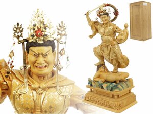 【蔵】仏教美術 木造截金持国天立像 四天王 木彫切金持国天像 仏像 佛像 用心箱 B039