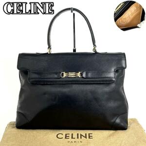 【美品】CELINE セリーヌ ハンドバッグ ホースビット ゴールド金具 トートバッグ ワンハンドル C 金具 レザー 黒 ブラック フォーマル