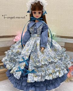 *Forget-me-not*☆送料無料☆ブルーラベンダーカラー小花柄ワンピースエプロンセット☆ジェニーサイズ☆手づくり☆handmade☆一点物☆