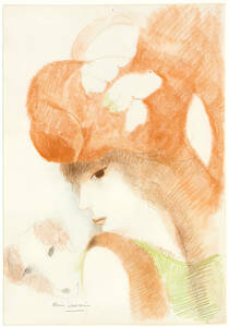 マリー・ローランサン『犬と女性』 リトグラフ 1925年 35.5x24.7cm 複製画 高品質◆ ミュシャ 絵画 版画 エコールドパリ ポスター