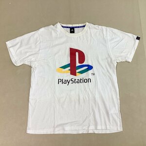 ■PlayStation プレイステーション 初代 初期 ロゴプリントTシャツ SONY ゲーム ビックプリント 半袖 丸首 サイズ4L 白/0.20kg■