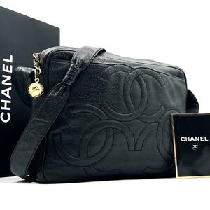 《美品》シール有 CHANEL シャネル キャビアスキン トリプルココマーク ショルダーバッグ ココボール 斜め掛け ブラック 3番代