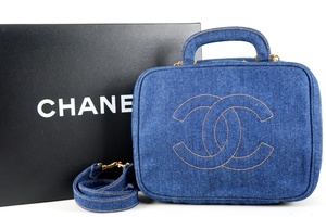 【超美品】CHANEL シャネル デニム 2WAYショルダー ハンドバッグ ココマーク バニティ型 ブランド鞄【JD67】