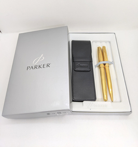 ◆【筆記用具セット】パーカー PARKER ソネット 万年筆 ボールペン ペン先 18K 750 ペン軸 ゴールド ネーム刻印有り 箱付