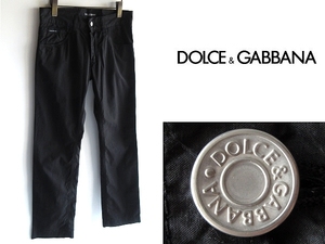 イタリア製 DOLCE&GABBANA ドルチェ&ガッバーナ ミニロゴ 薄手 ライトコットン ボタンフライ 5ポケット パンツ 44 黒 ブラック