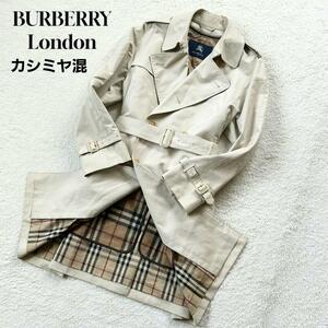 1円～ 美品 BURBERRY London バーバリーロンドン トレンチコート ライナー付き ノバチェック カシミヤ グレー Mサイズ