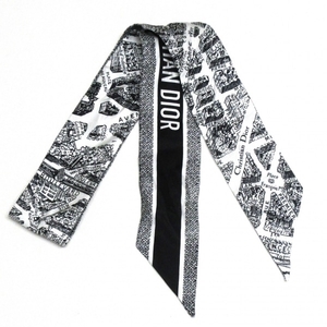 ディオール/クリスチャンディオール DIOR/ChristianDior ミッツァ シルク 黒×白 リボンスカーフ 美品 スカーフ