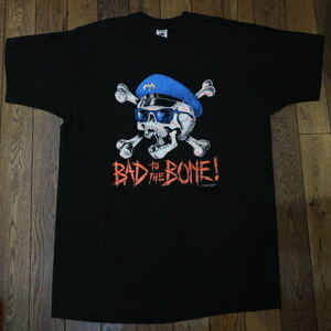 90s USA製 BAD TO THE BONE Tシャツ XL ブラック スカル パイレーツ 半袖 ロゴ プリント ロック バンドT ハードコア パンク スケート