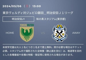 5/6(月・祝) J1 東京ヴェルディ VS ジュビロ磐田 バックBホーム 2枚 B