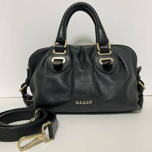 即決☆BALLY バリー レザー 2way ハンドバッグ ショルダーバッグ ブラック ロゴ ゴールド 金具 レア 希少