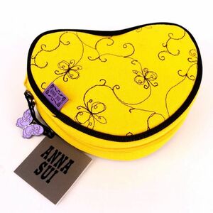 アナスイ ポーチ 未使用 ハート型 蝶 刺繍 コットン 小物入れ ブランド レディース イエロー ANNA SUI