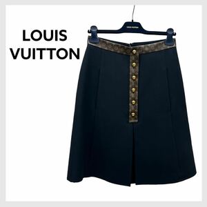 美品 ハンガー付き LOUIS VUITTON ルイヴィトン モノグラムトリム ウール シルク Aライン スカート