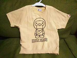 日本製!エイプ130cmベビーマイロBAPE KIDS半袖スウェットsweatベージュ希少SIMPLE SOLDIERベイプA BATHING APE男の子キッズ女の子BABY MILO