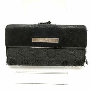 【ジャンク】GUCCI　グッチ　GGキャンバス　Wホック長財布　キャンバス×レザー　ブラック　05501 213313