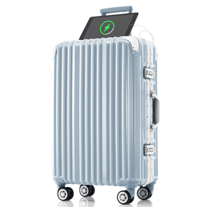 スーツケース Mサイズ アルミ ストッパー付き USBポートカップホルダー キャリーケースキャリーバッグアルミフレーム3日~7日中型 suitcase 