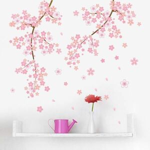 ウォールステッカー 桜 ステッカー 春 木 植物 桜吹雪 満開の桜 壁紙 ウォールペーパー 壁シール 60cｍ×45cｍ2枚