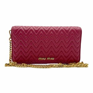 ミュウミュウ MIUMIU 斜め掛けショルダーバッグ ポシェット レザー ディープピンク z0343