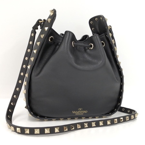 【中古】VALENTINO GARAVANI スタッズ ショルダーバッグ レザー ブラック