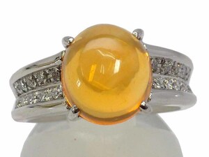 ファイアオパール ダイヤモンドリング Pt900 9.9g 12.5号 中宝ソーティング付き　Jewelry FireOpal 2.90ct Dia0.20ct Ring