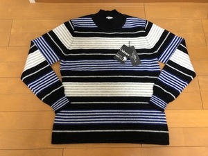 新品タグ付き★高級カシミヤ100％セーター★3万2780円→9980円即決★M～Lサイズ★カシミア100％、送料370円～、ストライプ柄