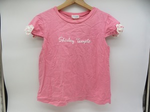 AN254★シャーリーテンプル/Shirley Temple 半袖Tシャツ 160 ドットリボンモチーフ ピンク 胸ロゴ 中古品