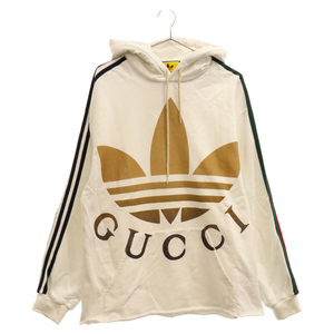 GUCCI グッチ×adidas ロゴプリントスウェットプルオーバーパーカー 722967 XJE1L ホワイト