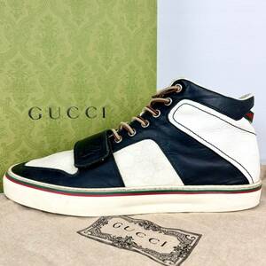 1円 【極上品】 GUCCI グッチ 【圧倒的高級感】 メンズ スニーカー ハイカット 靴 PVC GGスプリーム シェリーライン ネイビー 28.0cm相当