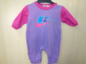 b1085◆90s NIKE キッズ ロンパース◆ナイキ sizeS ポリコットン素材 紫色系 ロゴ入り 銀タグ ベビー 子供服 ネコポス便発送送料385円 5A