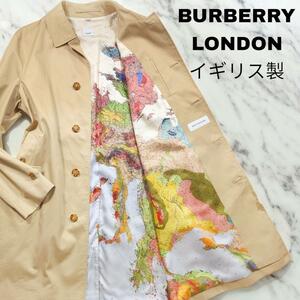 定価30万 美品 BURBERRY LONDON カーコート THE PADDINGTON イギリス製 バーバリーロンドン ステンカラーコート ワールドマップ 現行タグ