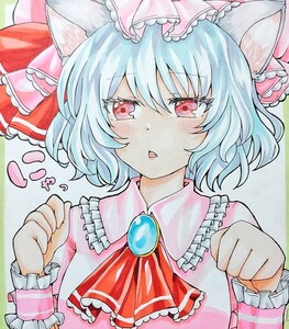 同人手描きイラスト 東方Project　レミリアスカーレット 猫耳　大色紙