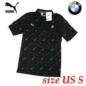新品 US Sサイズ（Mサイズ位） プーマ BMW MMS AOP ポロシャツ コラボ ブラック モータースポーツ 半袖 ポロ スポーツ ウェア ジム メンズ
