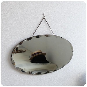 イギリス アンティーク ウォールミラー 壁掛け鏡 アールデコ インテリア雑貨「カットガラス」V-889