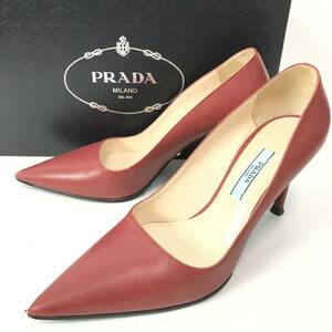 j217 PRADA プラダ レザー パンプス ルージュレッド ハイヒール 本革 ピンヒール 35.5 イタリア製 レディース 正規品