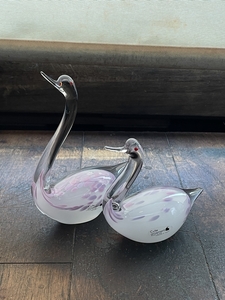 KAMEI GLASS カメイガラス 白鳥 鳥 二点 工芸ガラス オブジェ 置物 飾り インテリア コレクション Aa765