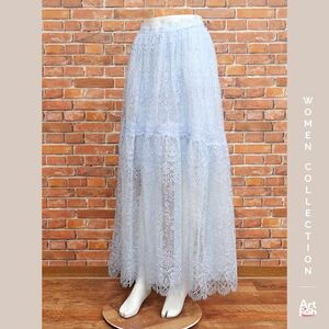 1円/春夏/ERMANNO SCERVINO/IT42サイズ/レース ロング フレアスカート イタリア製 エルマンノシェルビーノ 新品/ライトブルー/iz247/