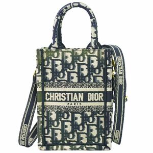 本物 クリスチャン ディオール Christian Dior ブックトート オブリーク 2WY ミニフォンバッグ ショルダーバッグ キャンバス ネイビー