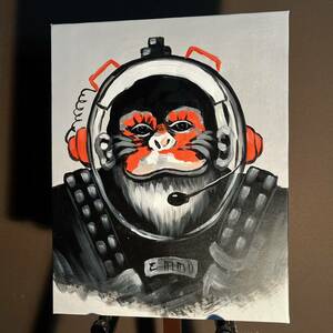 手書き油絵 astronaut monkey絵画 インテリア 油彩画