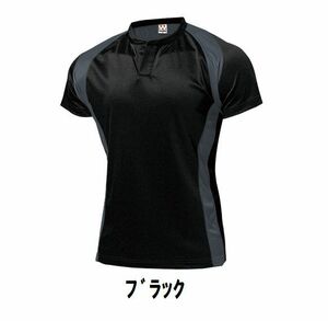 新品 ラグビー 半袖 シャツ 黒 ブラック サイズ110 子供 大人 男性 女性 wundou ウンドウ 3510 送料無料