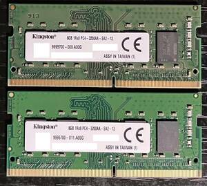 ◆送料無料◆【Kingston PC4-3200AA】ノートPC用DDR4メモリ8GB 2枚 計：16GB