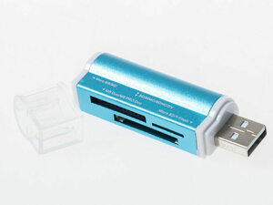 ライダータイプ マルチリーダー SD/MiniSD/TF/MS対応 カードリーダー USB2.0#ブルー ZA-43985