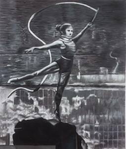 ◆Modern Art◆肉筆☆油絵☆F20号『新体操をする少女byウクライナ』Banksy/模写