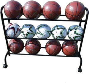 ボール整理カゴ 学校のスポーツボールラック、ローリングバスケットボール収納カート ホイール付き、頑丈な鉄骨フレーム、ガレージジム機器